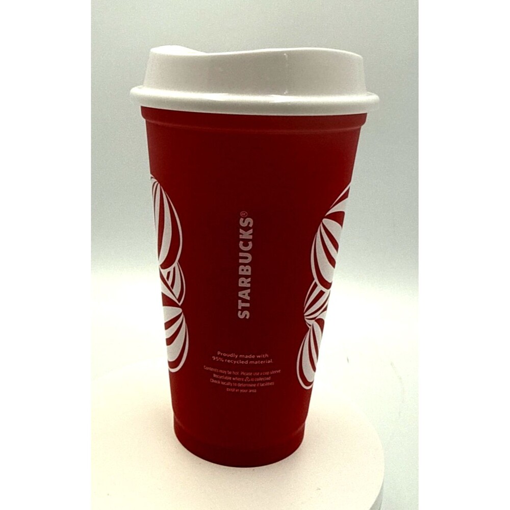 Starbucks Red Holiday Reusable Plastic Travel Mug with White Lid 16 oz